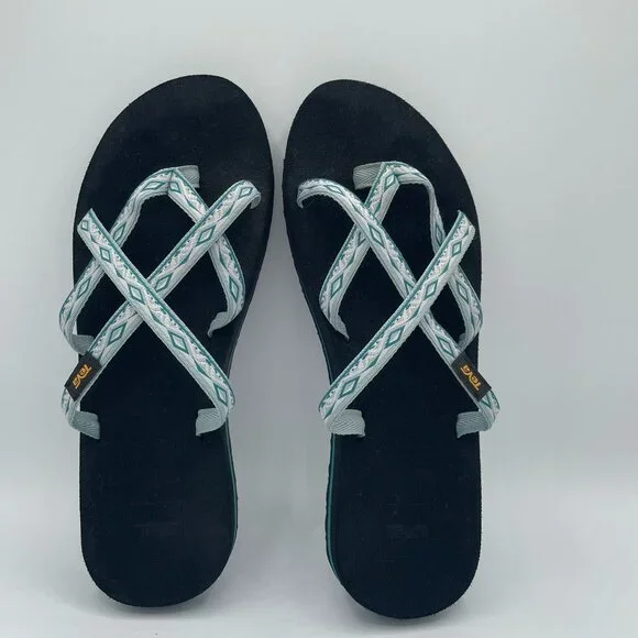 TEVA Blue/White Strappy Thong Flip Flop Sandal - Picture 1 of 9